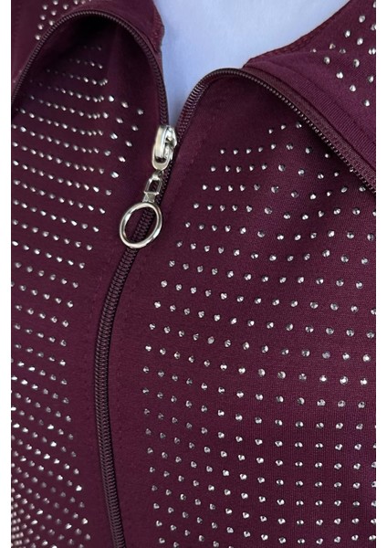 Ön Boydan Fermuarlı Taş Işlemeli Tunik Bel Lastikli Pantolon Tesettür Ikili Takım P-00019392 fırsatları