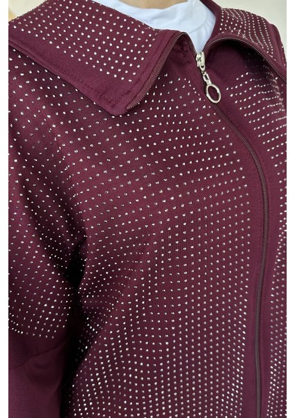 Ön Boydan Fermuarlı Taş Işlemeli Tunik Bel Lastikli Pantolon Tesettür Ikili Takım P-00019392 indirimleri