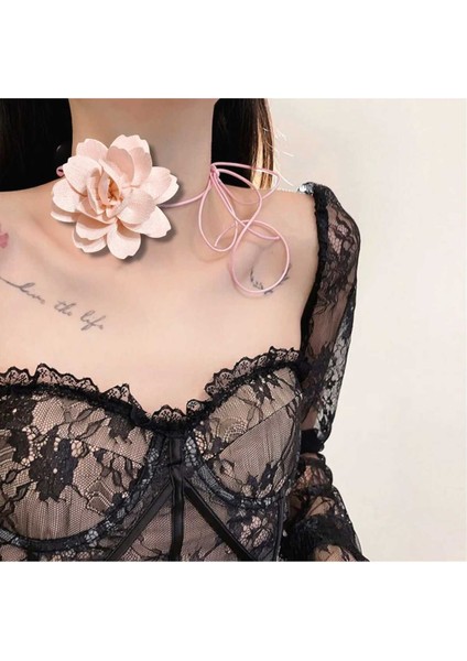 Choker Kolye Keten Gül Tasarım (BC-1149 )