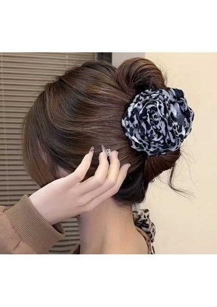 Siyah Leopar Desenli Gül Tasarım Mandal Toka (BC-1251 )