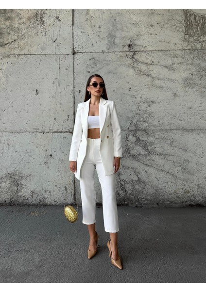 Pensli Yüksek Bel Kumaş Pantolon Ekru fırsatları