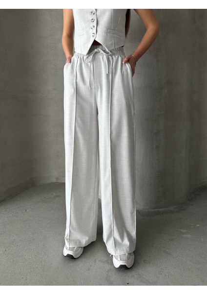 Beli Lastikli Polyviskon Pantolon Gri modelleri