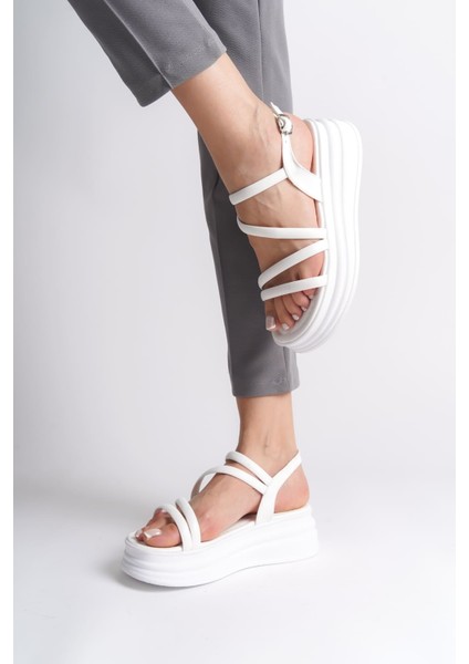 Natalıe Ince Tokalı Şerit Detaylı Ortopedik Taban Kadın Sandalet Cbt - Beyaz modelleri