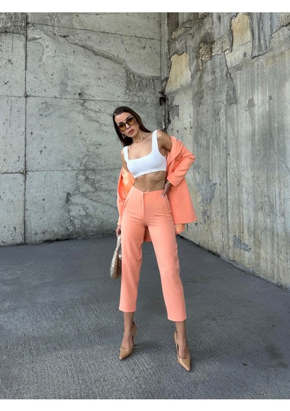 Pensli Yüksek Bel Kumaş Pantolon Somon fiyatları