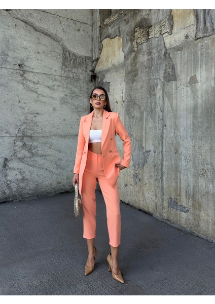 Pensli Yüksek Bel Kumaş Pantolon Somon indirimleri