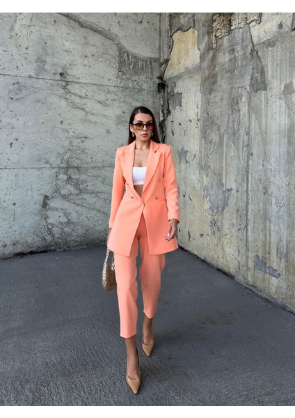 Pensli Yüksek Bel Kumaş Pantolon Somon