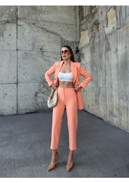 Pensli Yüksek Bel Kumaş Pantolon Somon