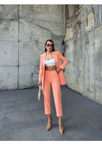 Pensli Yüksek Bel Kumaş Pantolon Somon