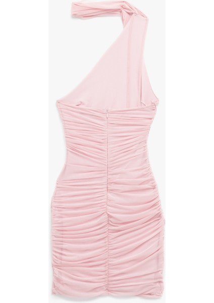 Tek Omuz Drapeli Boyundan Bağlamalı Tül Mini Abiye Elbise fırsatları