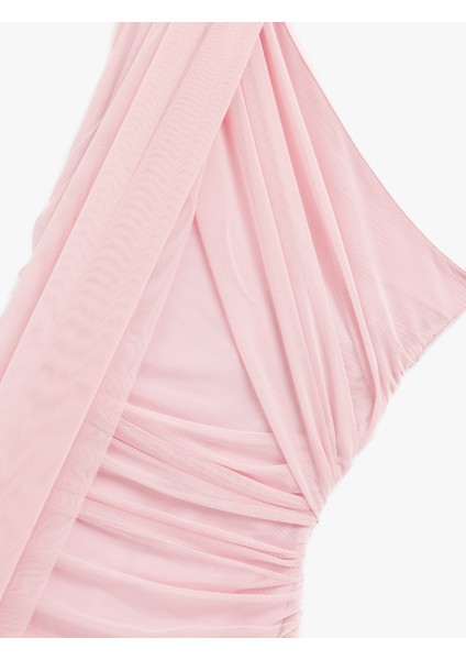 Tek Omuz Drapeli Boyundan Bağlamalı Tül Mini Abiye Elbise indirimleri