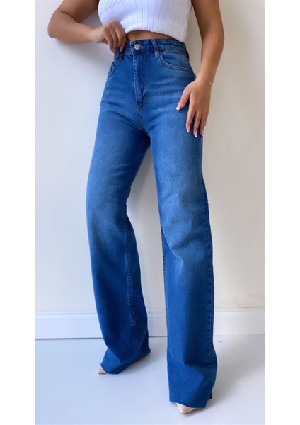 Geniş Paça Jean Pantolon Mavi