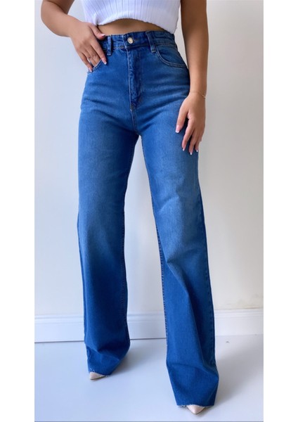 Geniş Paça Jean Pantolon Mavi fiyatları