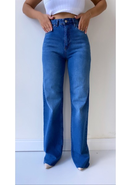 Geniş Paça Jean Pantolon Mavi modelleri