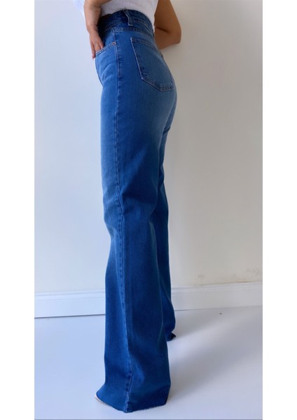 Geniş Paça Jean Pantolon Mavi fırsatları