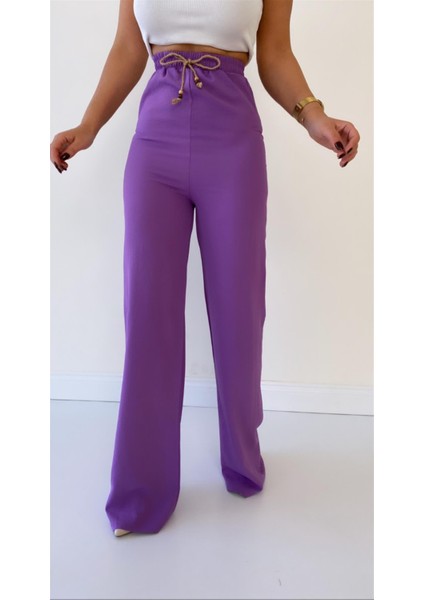 Ayrobin Keten Rahat Pantolon Lila modelleri