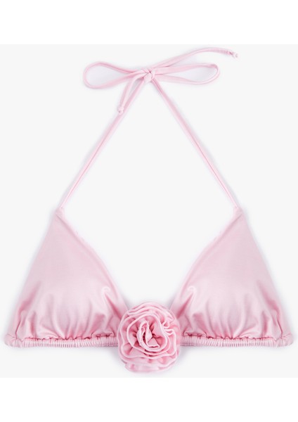 Gül Aplike Detaylı Üçgen Bikini Üstü