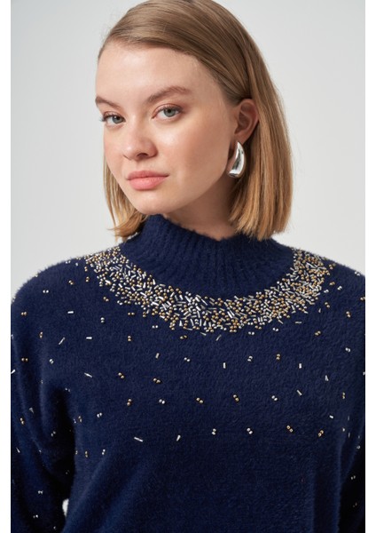 Boncuk Işlemeli Angora Kazak 7003 Lacivert fiyatları