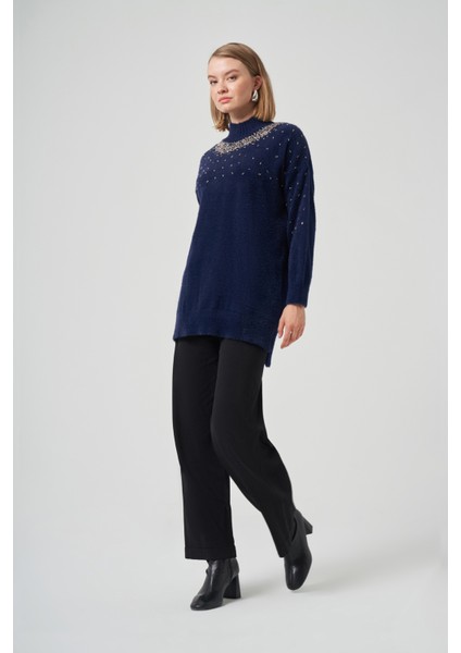 Boncuk Işlemeli Angora Kazak 7003 Lacivert fırsatları