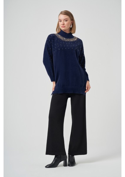 Boncuk Işlemeli Angora Kazak 7003 Lacivert indirimleri