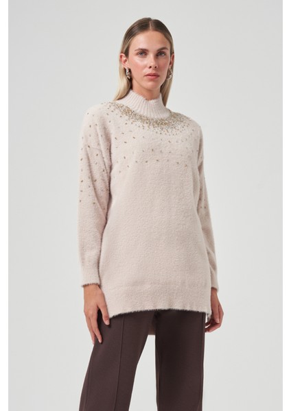 Boncuk Işlemeli Angora Kazak 7003 Bej fiyatları