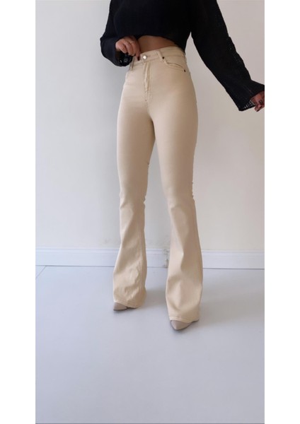 Ispanyol Paça Toparlayıcı Jean Pantolon Bej fiyatları