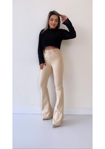 Ispanyol Paça Toparlayıcı Jean Pantolon Bej modelleri