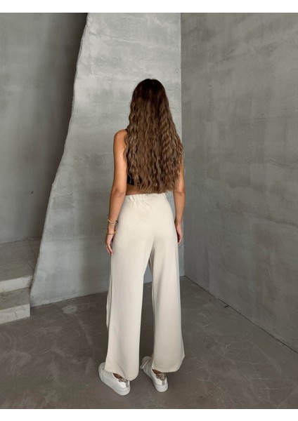 Bel Detaylı Salaş Pantolon Taş
