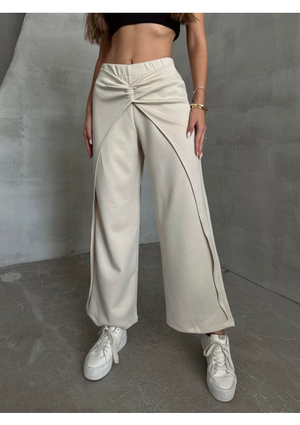 Bel Detaylı Salaş Pantolon Taş