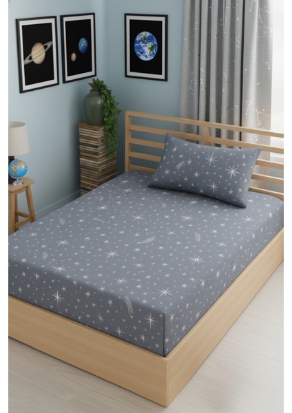 Yıldız Desenli Yastık Kılıflı Tek Kişilik Lastikli Çarşaf Takımı 100X200 cm (Çarşaf+Yastık Kılıfı) modelleri