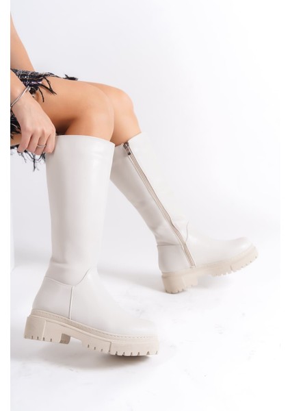 Mıra Bağcıksız Fermuarlı Ortopedik Taban Kadın Çizme Ckt - Krem fiyatları