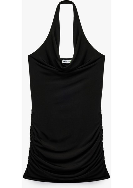 Degaje Yaka Kolsuz Drapeli Asimetrik Midi Elbise fırsatları