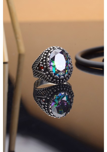 925 Ayar Gümüş Mistik Taşlı Oval Erkek Yüzük