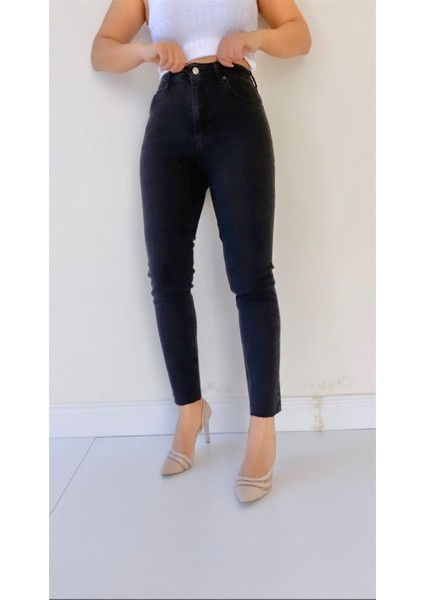 Kesik Paça Boyfriend Jean Pantolon Antrasit modelleri