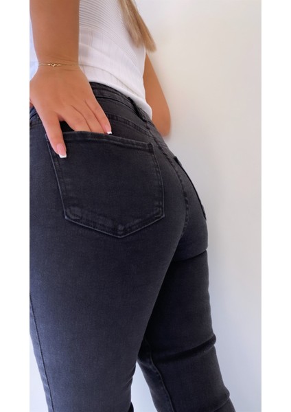 Kesik Paça Boyfriend Jean Pantolon Antrasit fırsatları