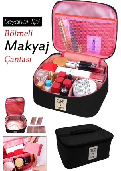 Kozmetik Makyaj Çantası Tutma Kollu Seyahat Seti Makyaj Aksesuarları Düzenleyici 24X21X11 cm