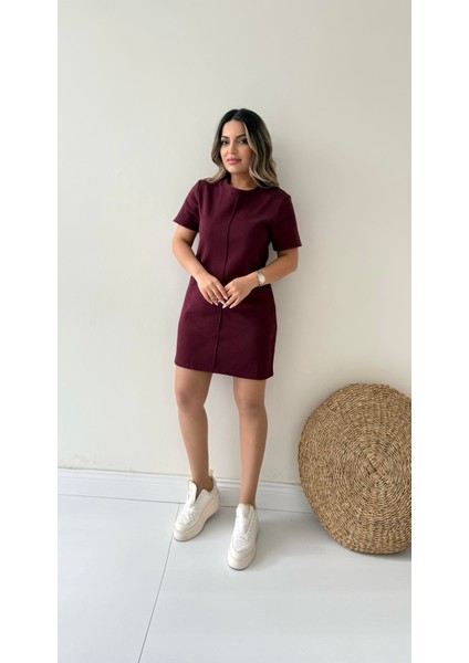Kısa Kol Marka Pike Elbise Bordo