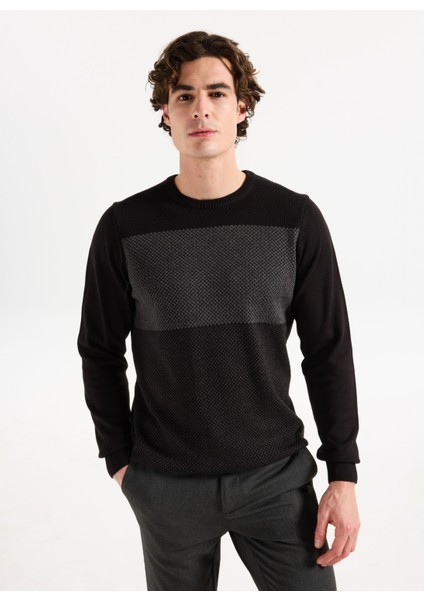 Bisiklet Yaka Standart Siyah - Gri Erkek Kazak ACE049261524_SYG