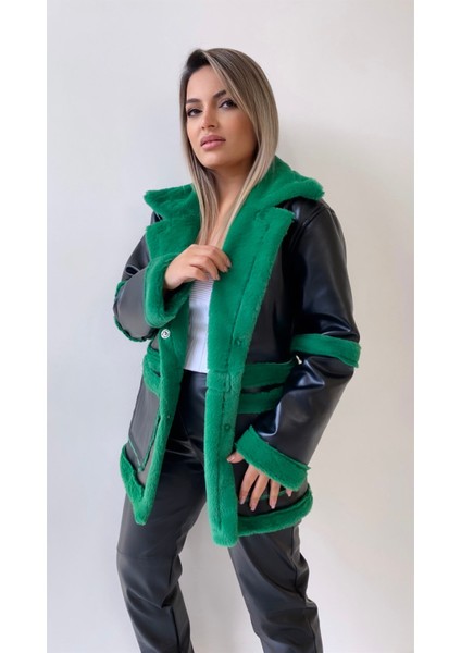 Içi Kürklü Deri Kaban Yeşil