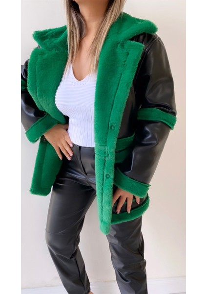 Içi Kürklü Deri Kaban Yeşil