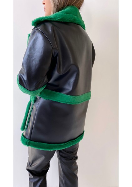 Içi Kürklü Deri Kaban Yeşil