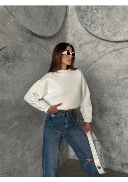 Üç Iplik Beli Lastikli Sweat Ekru modelleri