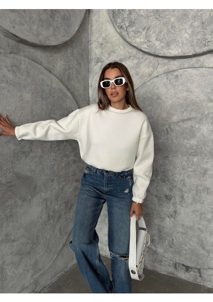 Üç Iplik Beli Lastikli Sweat Ekru fırsatları