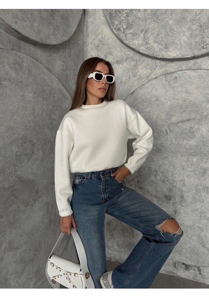 Üç Iplik Beli Lastikli Sweat Ekru