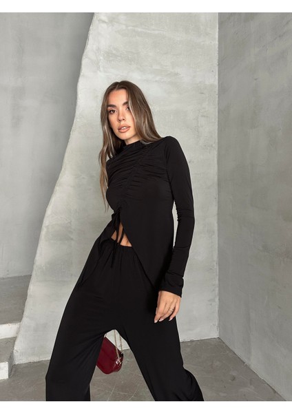 Büzgü Detay Modal Takım Siyah