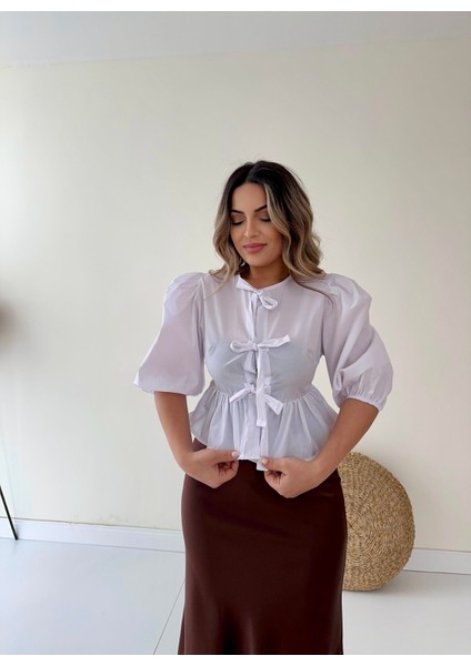 Bağlama Detaylı Poplin Gömlek Ekru modelleri