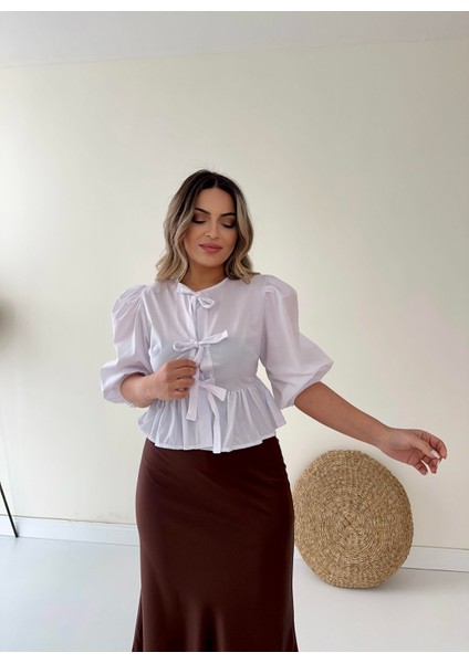 Bağlama Detaylı Poplin Gömlek Ekru indirimleri
