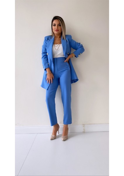 Uzun Gold Düğmeli Blazer Ceket Bebe Mavi fiyatları