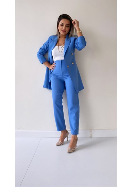 Uzun Gold Düğmeli Blazer Ceket Bebe Mavi fırsatları