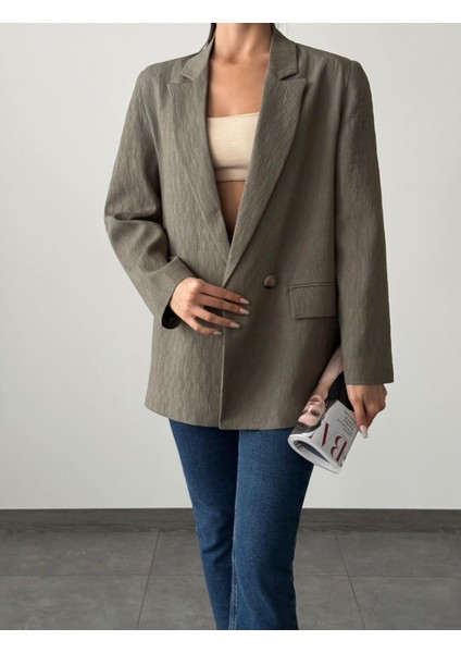 Pliseli Çift Düğme Oversize Ceket Haki fiyatları