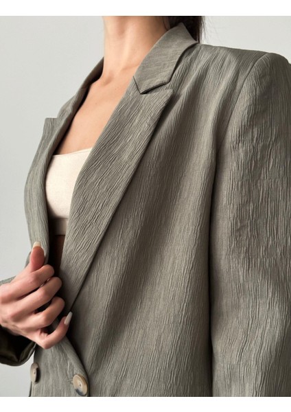 Pliseli Çift Düğme Oversize Ceket Haki fırsatları